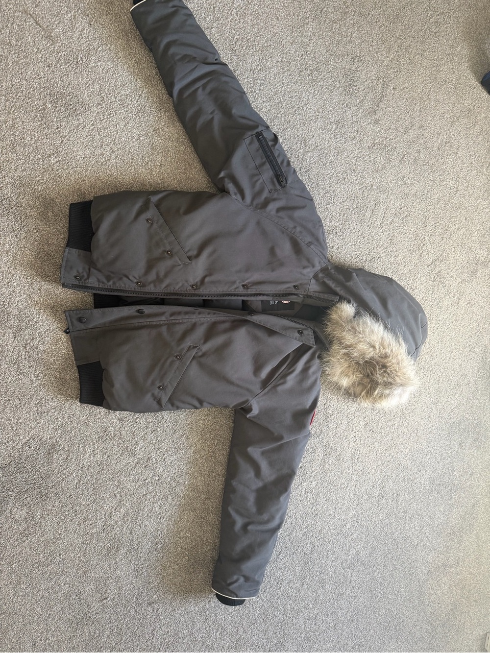 Canada Goose Gray Hooded Fur-Trim Puffer Parka